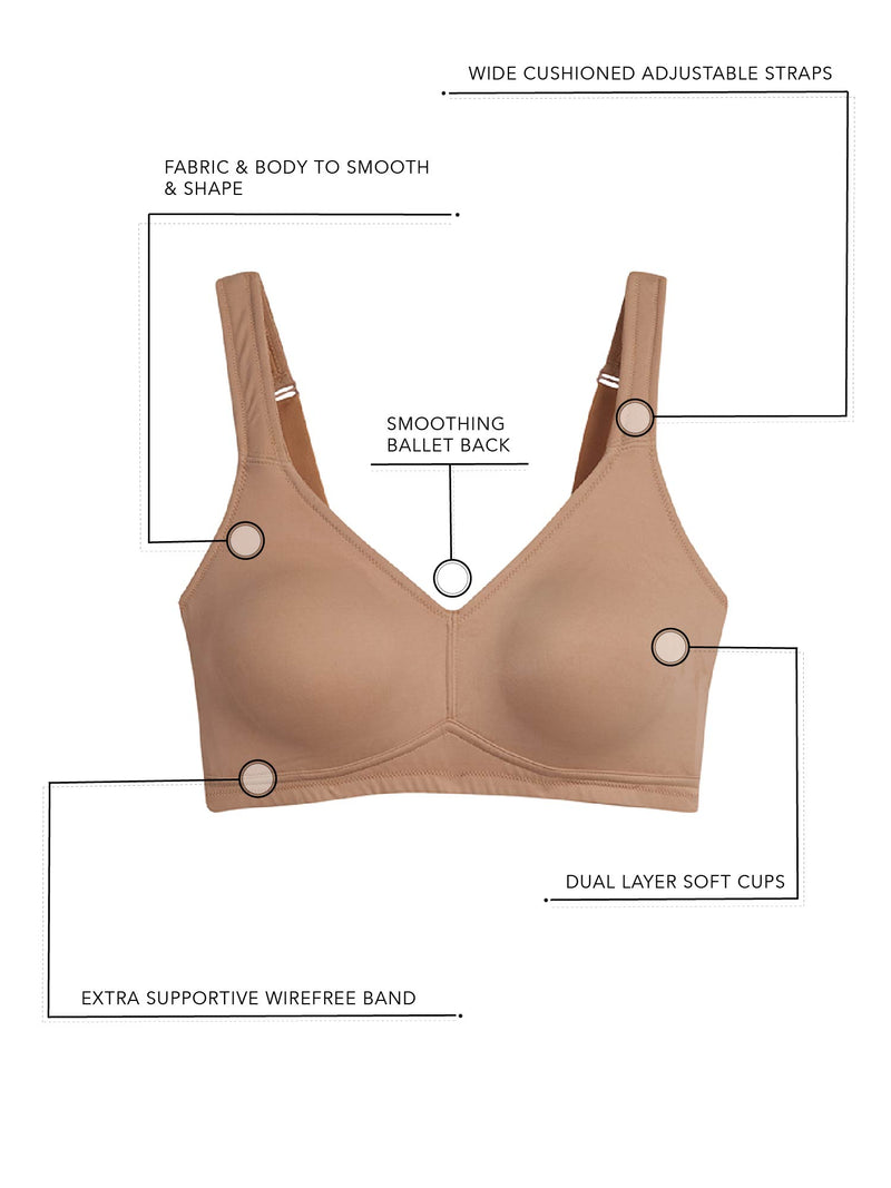 Wire Free for Average Size Figure Types in 36C Bra Size C Cup Sizes White  Brigette by Leading Lady Smoothing Plus Size