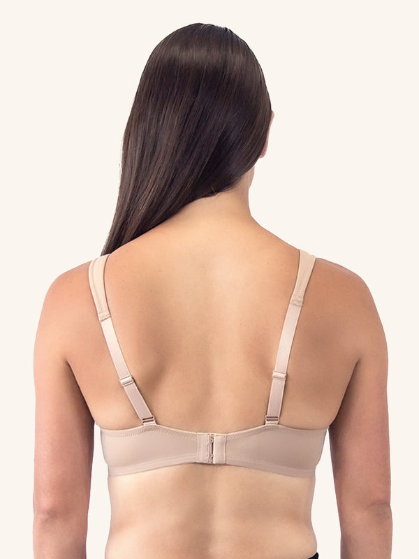 Back view of molded seamless underwire nursing bra in nude