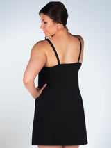 Front view of maternity and nursing tank dress in black