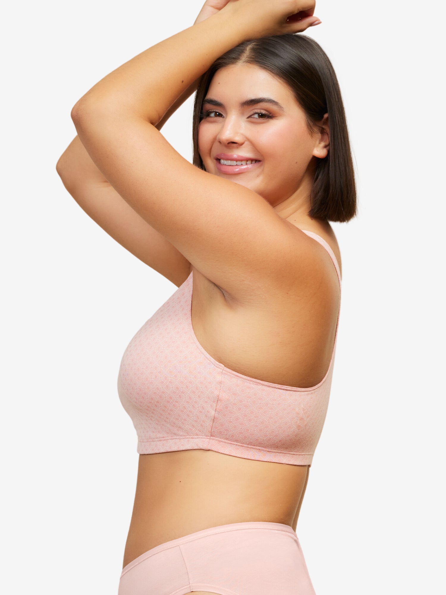 Front view of cotton wirefree sports bra in black