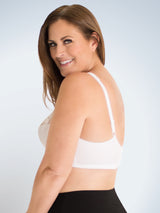 Back view of lace half-cup wirefree bra in white