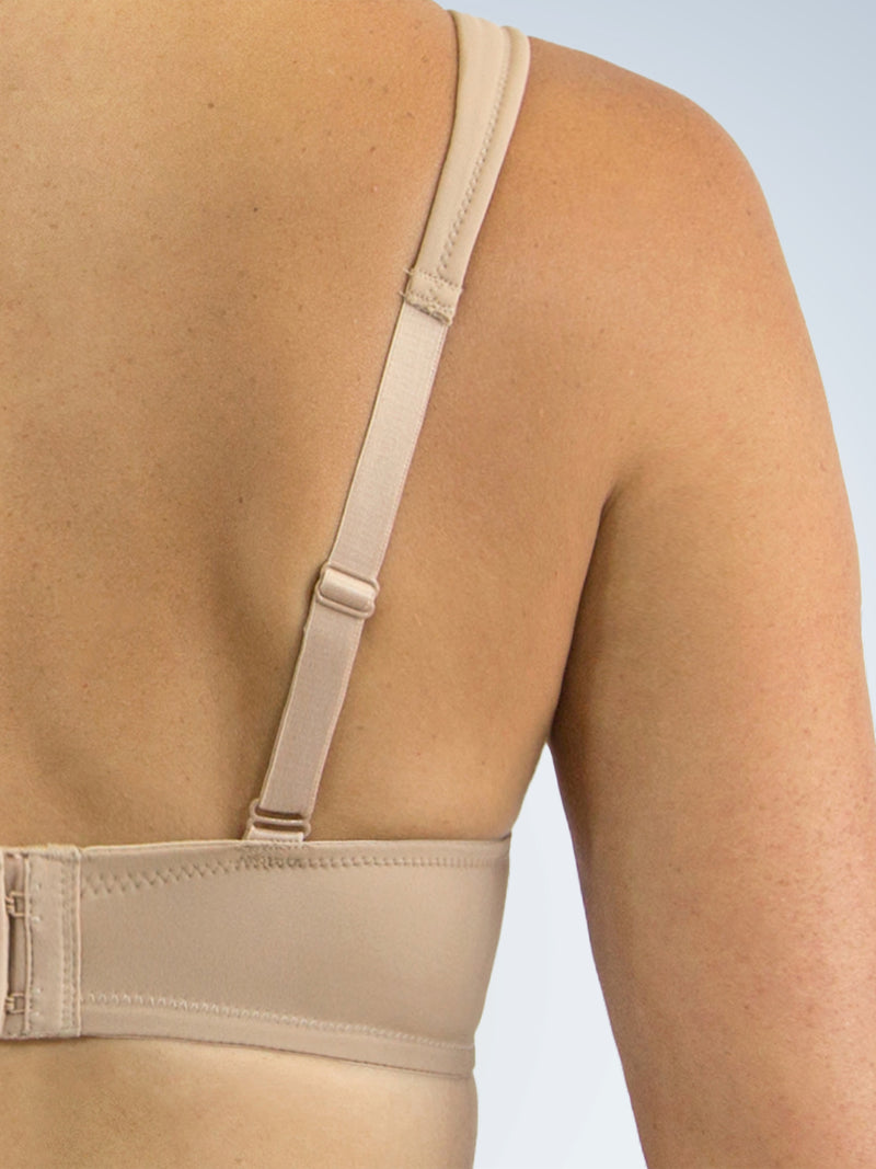 Close up detail view of cool fit wirefree nursing bra in warm taupe