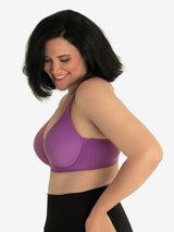 Side view of full coverage wirefree padded bra in amethyst plum