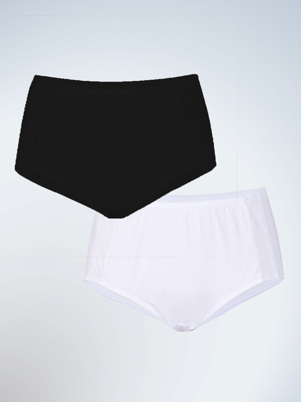 Front view of two pack comfort fresh cooling panties in black and white