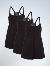 Front view of three pack lace back maternity & nursing tank in black