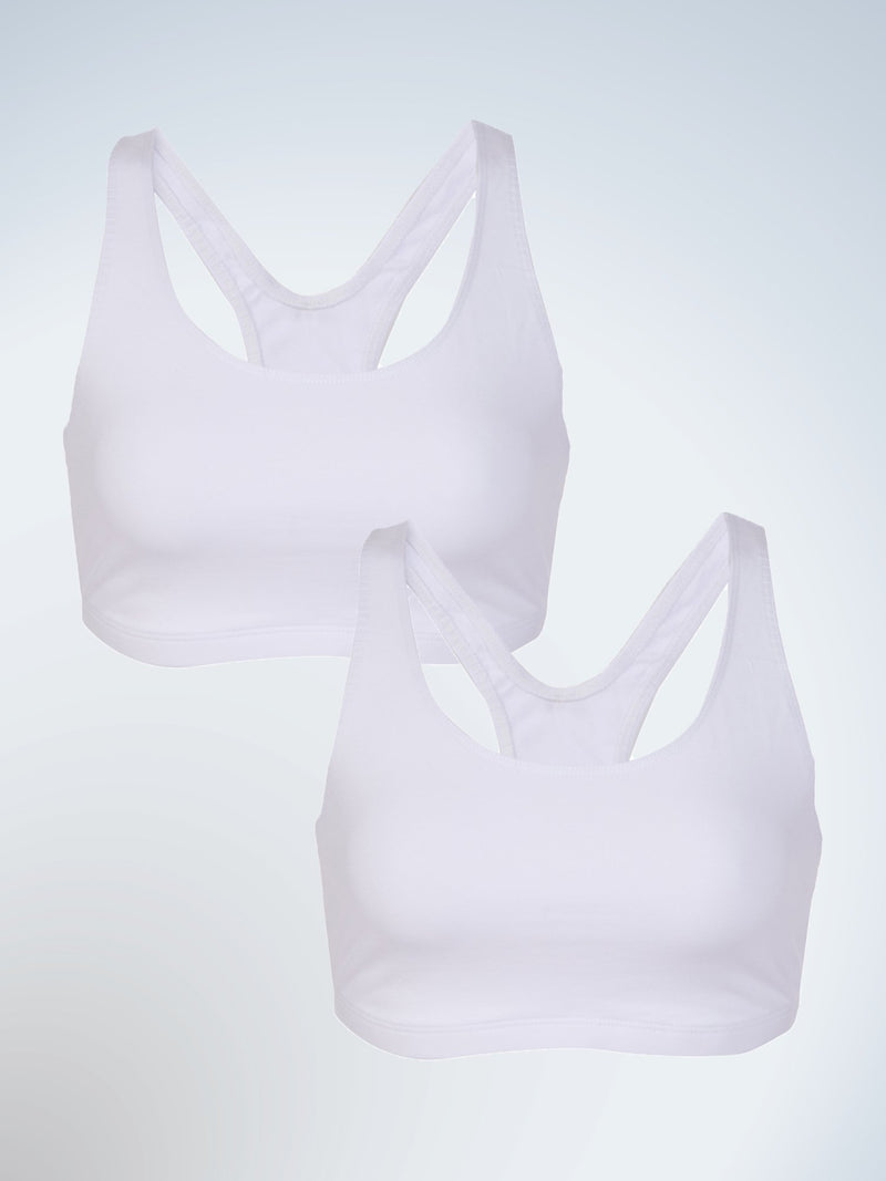 Front view of two pack wirefree sport full figure bra in white