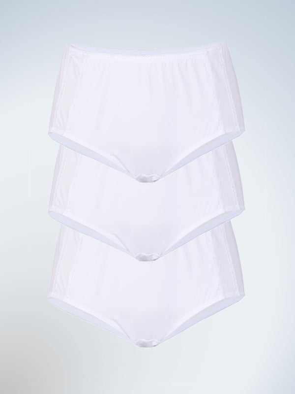 Front view of three pack comfort fresh cooling panties in white