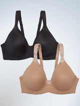 The Brigitte Luxe Wirefree - T-Shirt Full Figure Bra | 5211 2-Pack | Black & Warm Taupe