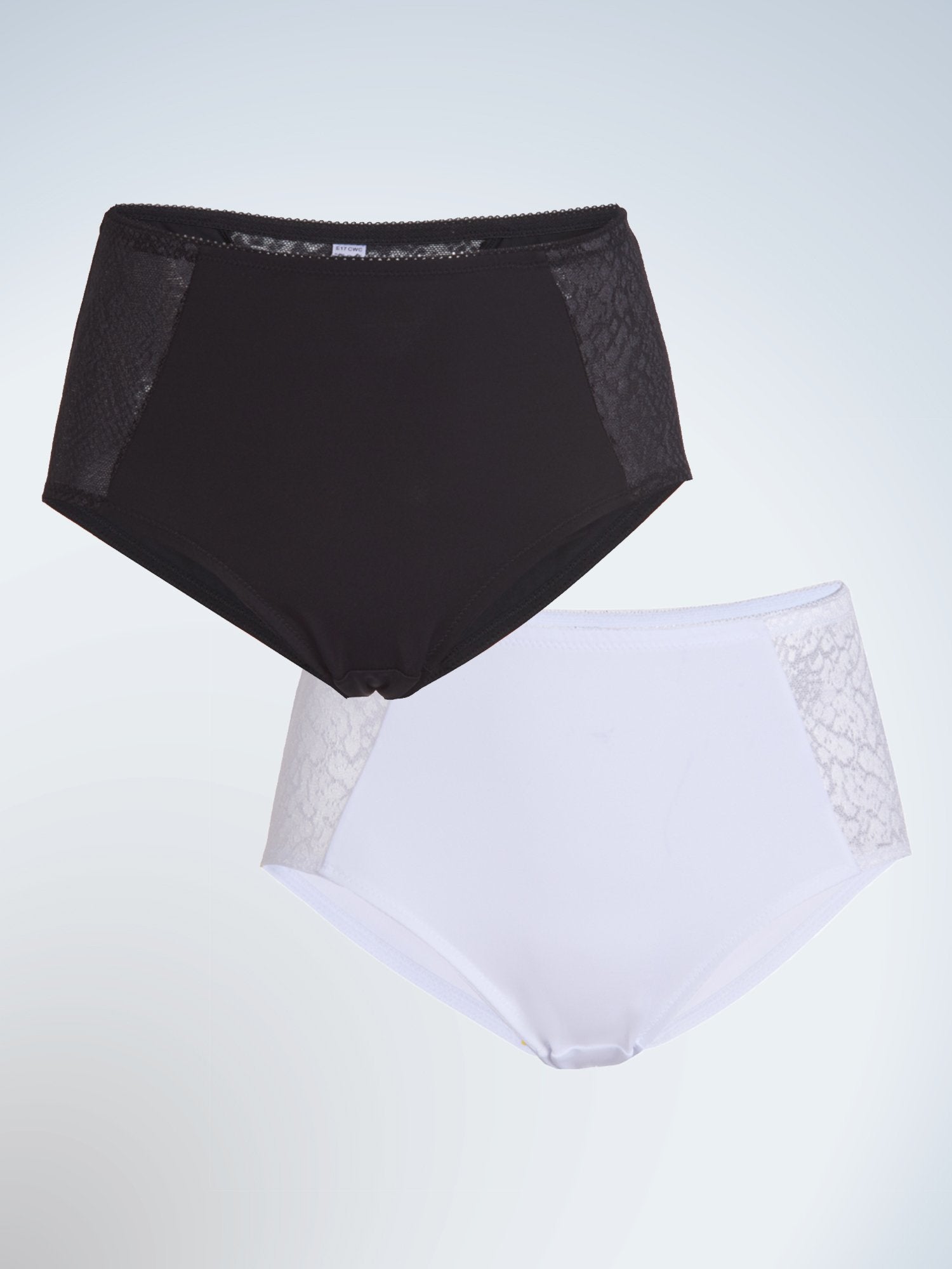 Front view of two pack body panty briefs in black and white