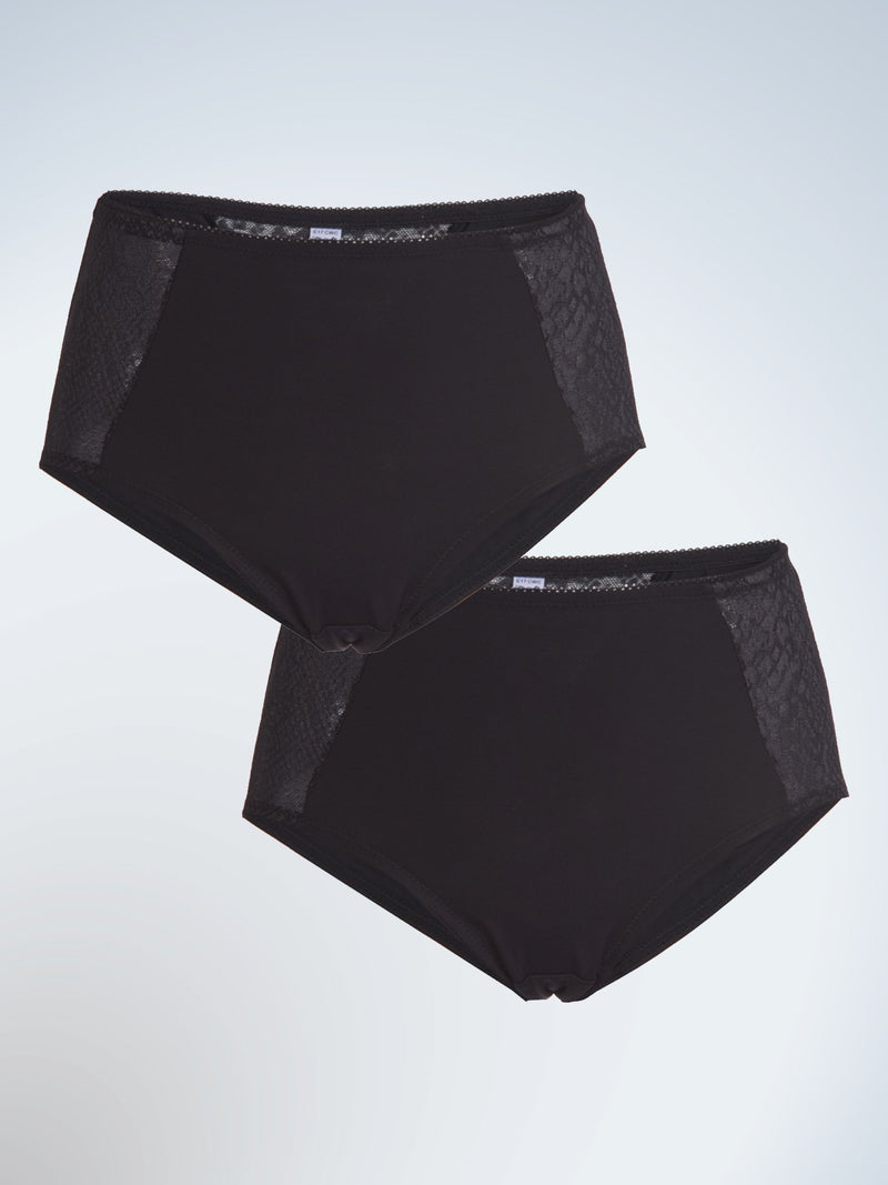 Front view of two pack body panty briefs in black