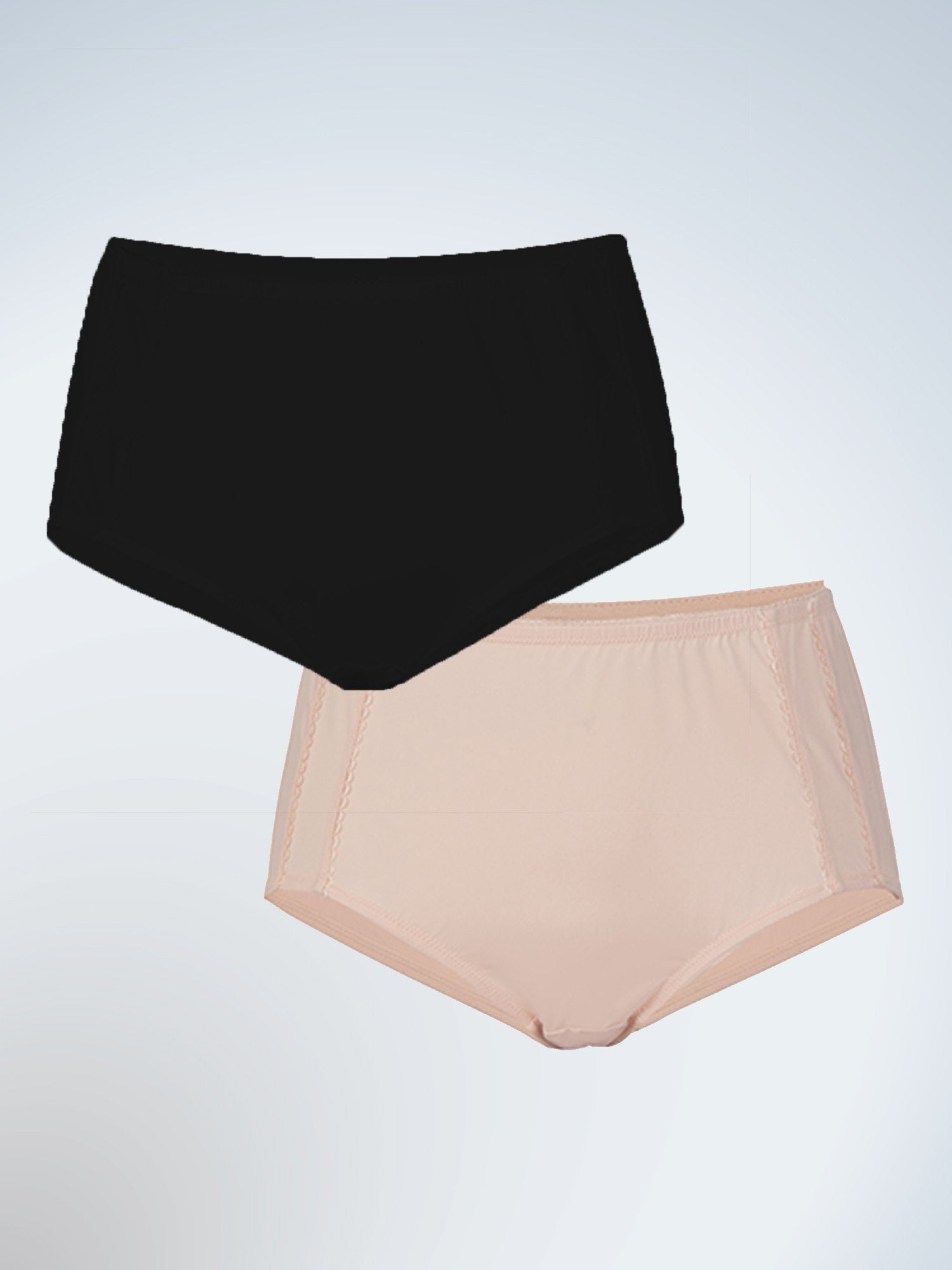 Front view of two pack comfort fresh cooling panties in black and nude