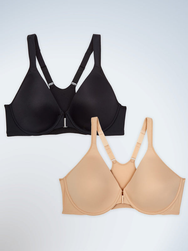 The Brigitte Racerback - Seamless Front-Closure Underwire Bra | 5415 2-Pack | Black & Nude