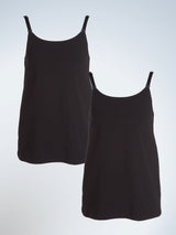 Front view of two pack maternity and nursing tank with built-in nursing bra in black