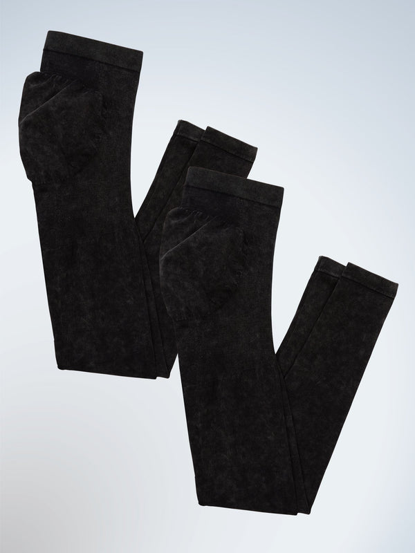Front view of two pack maternity jeggings in black